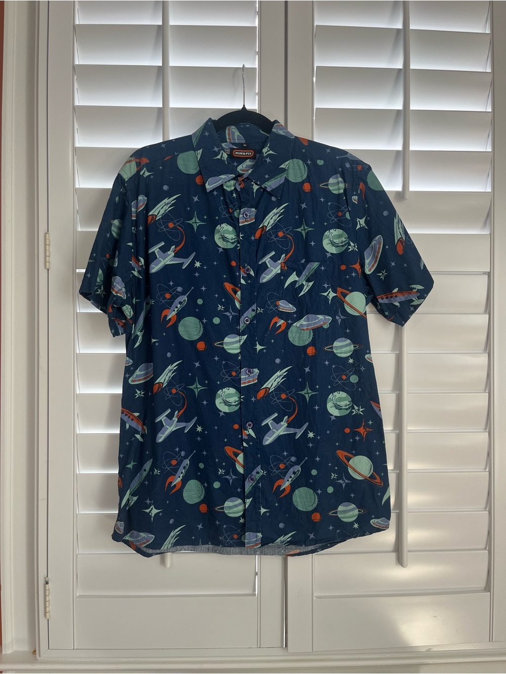 Men's Navy Space-Print Short Sleeve Shirt
